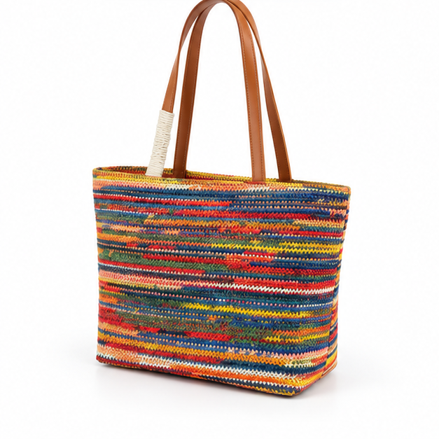 Multicolor Woven Striped Everyday Tote Bag-3