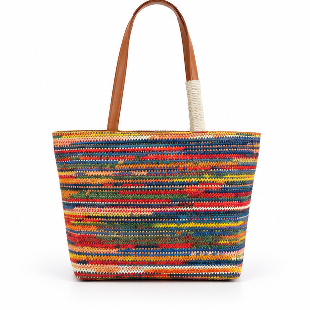 Multicolor Woven Striped Everyday Tote Bag-2