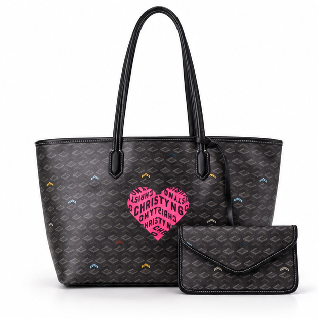 Heart Print Patterned Tote Pouch Set-4