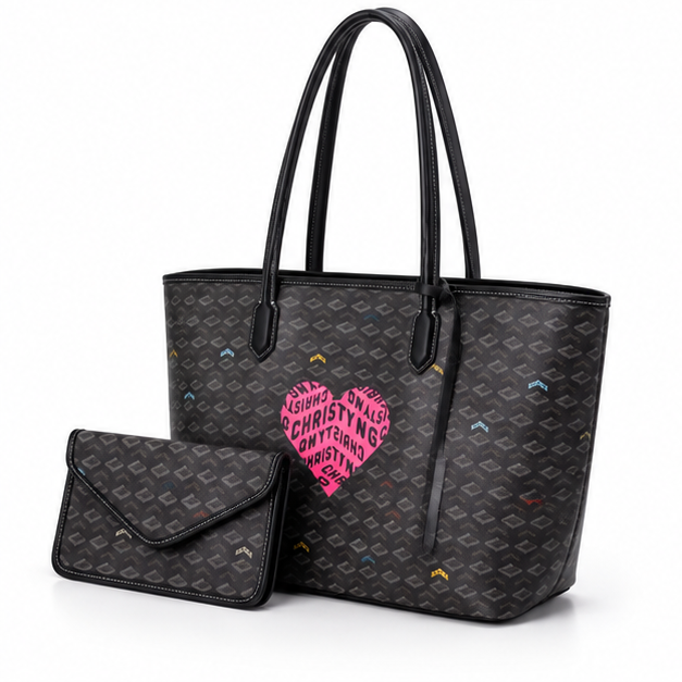 Heart Print Patterned Tote Pouch Set-3