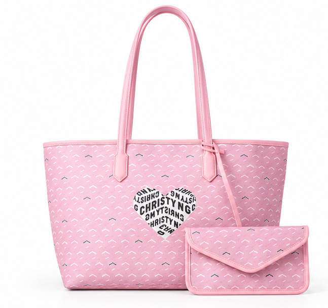 Pink Heart Pattern Tote With Pouch-4