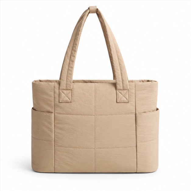 Coffee Quilted Multi-Pocket Shoulder Tote Bag-2
