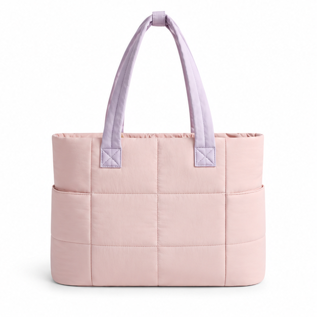 Pastel Quilted Multi-Pocket Travel Tote Bag-2