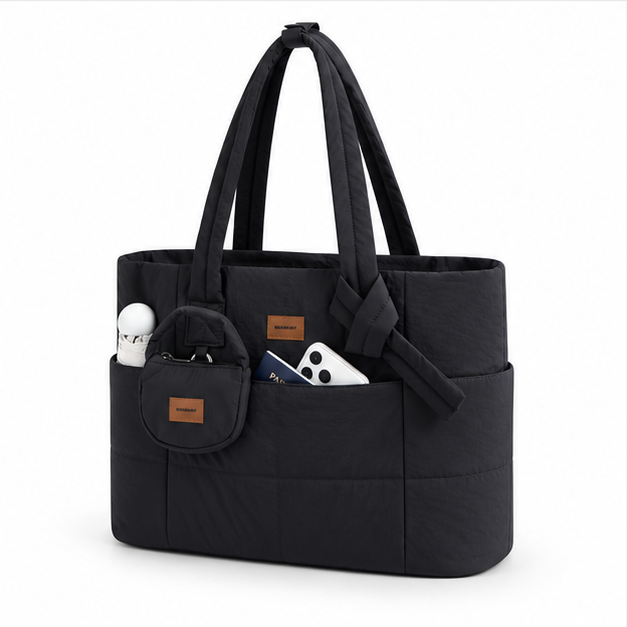 Quilted Multi-Pocket Lightweight Travel Tote Bag-3