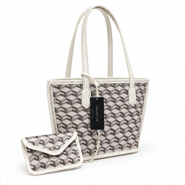 Geometric Pattern Tote Bag With Pouch-1