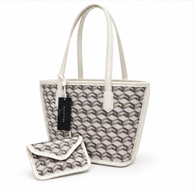 Geometric Pattern Tote Bag With Pouch-3