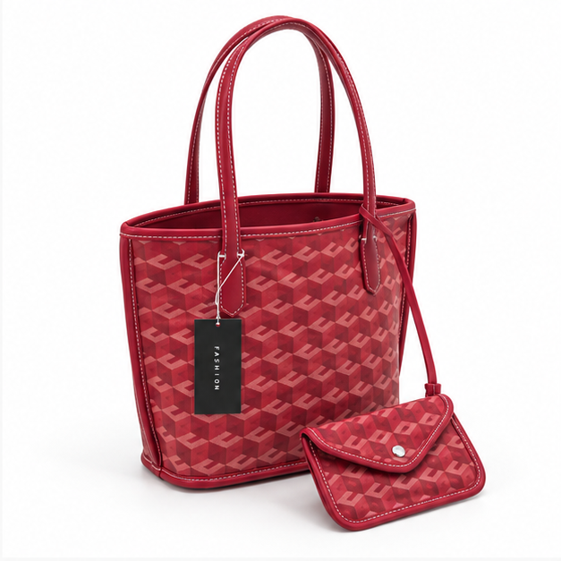 Geometric Pattern Tote Bag With Pouch-1
