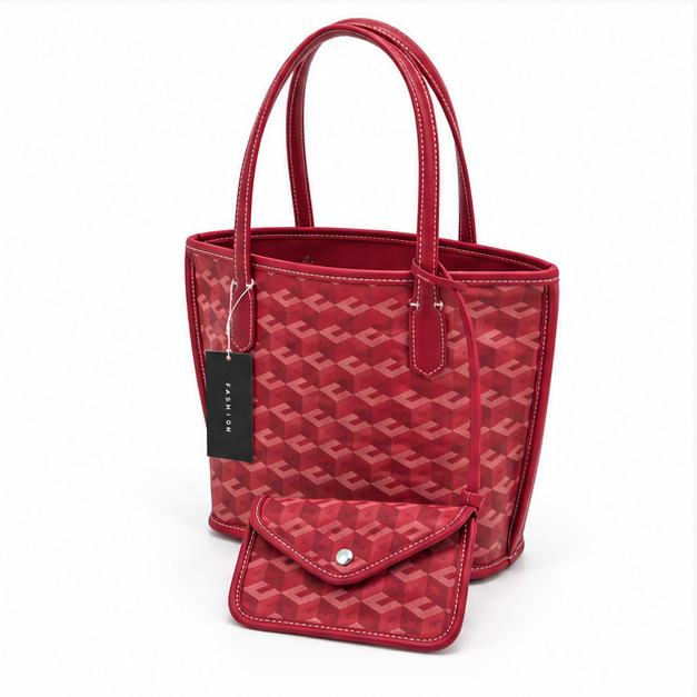 Geometric Pattern Tote Bag With Pouch-3