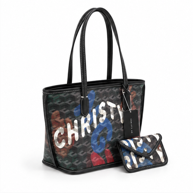 Graffiti Print Tote Bag With Pouch-1