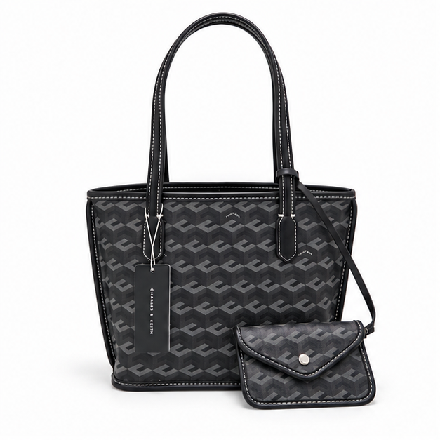 Monogram Pattern Tote With Matching Pouch-4