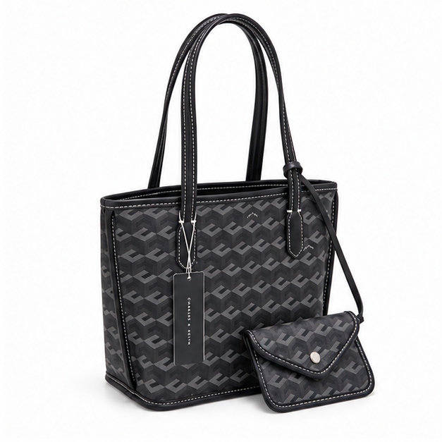 Monogram Pattern Tote With Matching Pouch-1