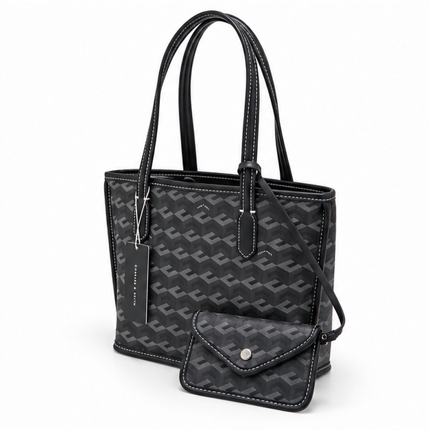 Monogram Pattern Tote With Matching Pouch-3