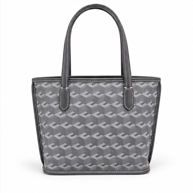 Grey Monogram Tote With Matching Pouch-2