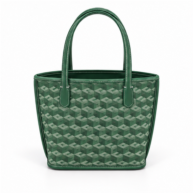 Green Geometric Tote Bag With Pouch-2