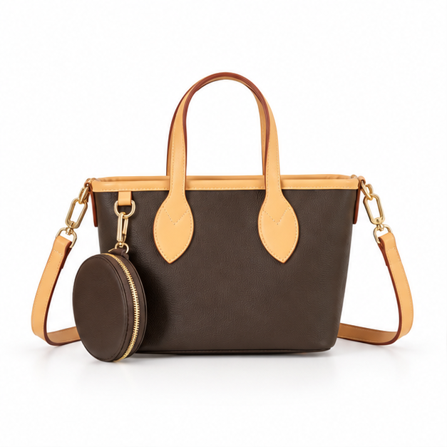 Elegant Brown Two-Tone Crossbody Tote Bag-2