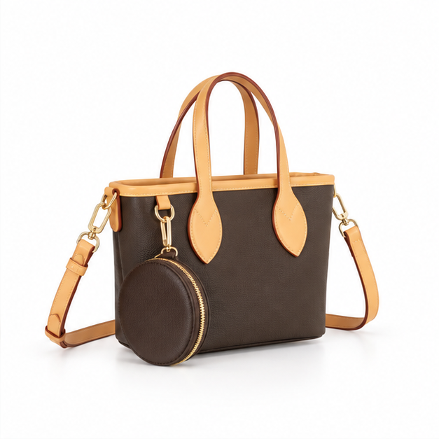 Elegant Brown Two-Tone Crossbody Tote Bag-1
