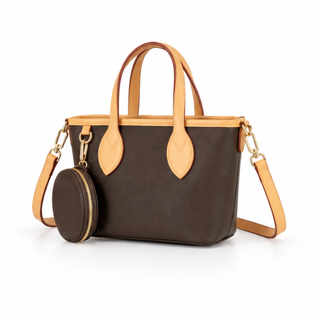Elegant Brown Two-Tone Crossbody Tote Bag-3