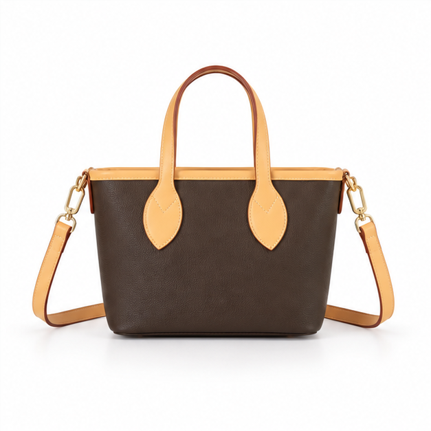Elegant Brown Two-Tone Crossbody Tote Bag-4