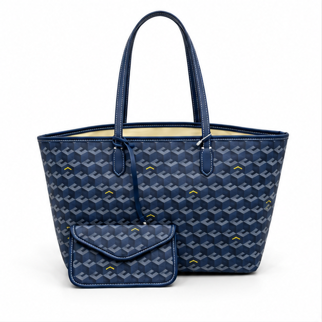 Navy Geometric Pattern Tote Pouch Set-4