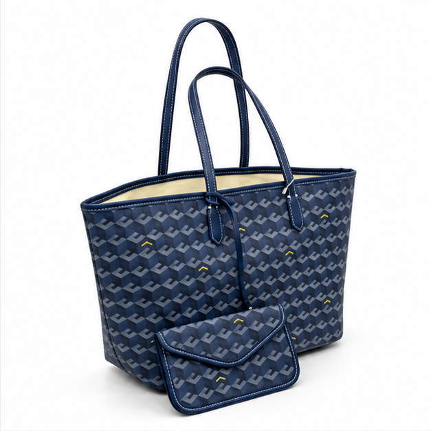 Navy Geometric Pattern Tote Pouch Set-1
