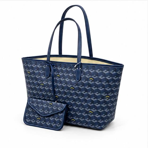 Navy Geometric Pattern Tote Pouch Set-3