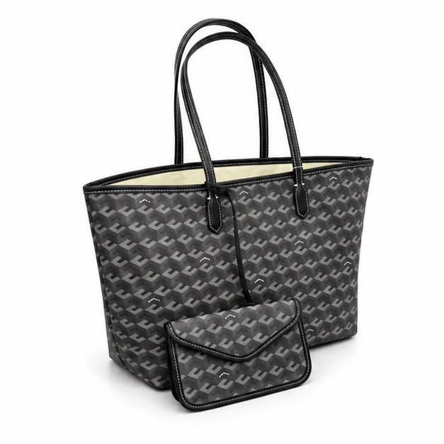 Charcoal Monogram Tote With Matching Pouch-1