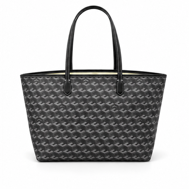 Charcoal Monogram Tote With Matching Pouch-2