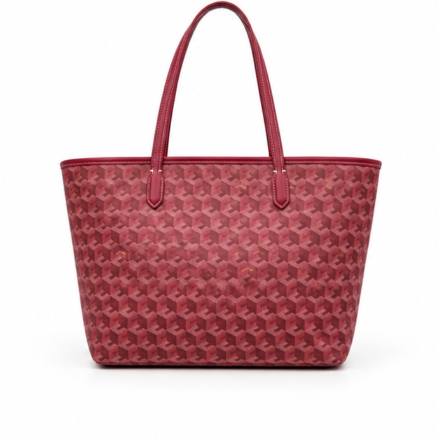 Burgundy Geometric Tote With Matching Pouch-2
