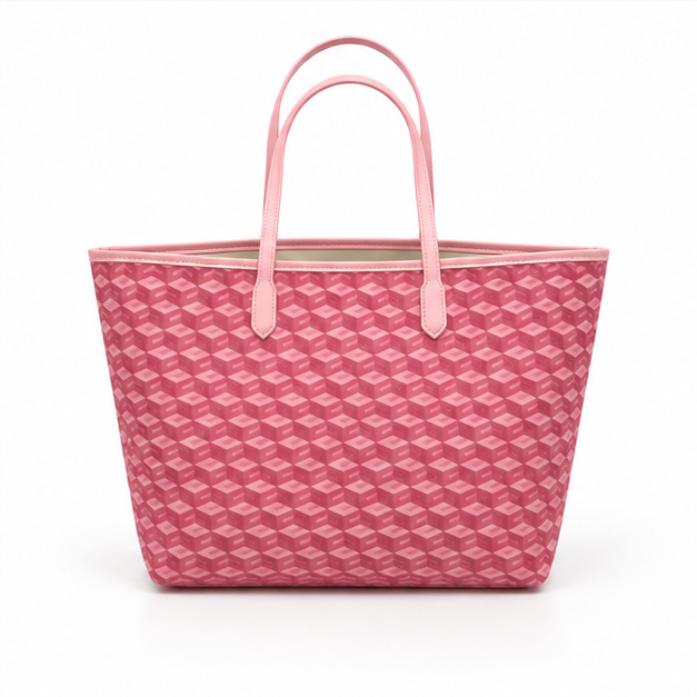 Pink Geometric Tote Bag With Pouch-2
