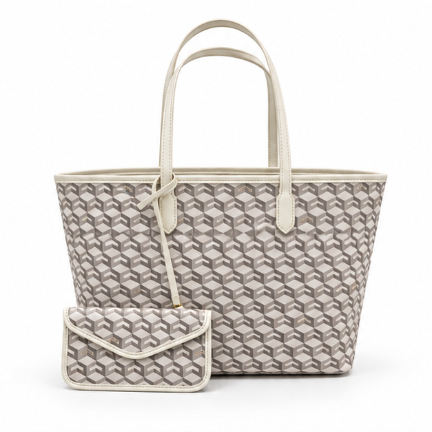 Geometric Pattern Tote Bag With Pouch-4