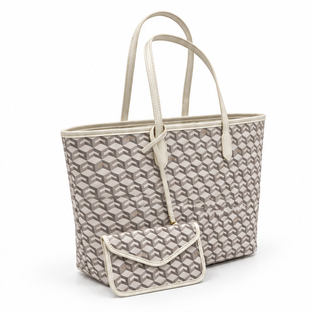 Geometric Pattern Tote Bag With Pouch-1