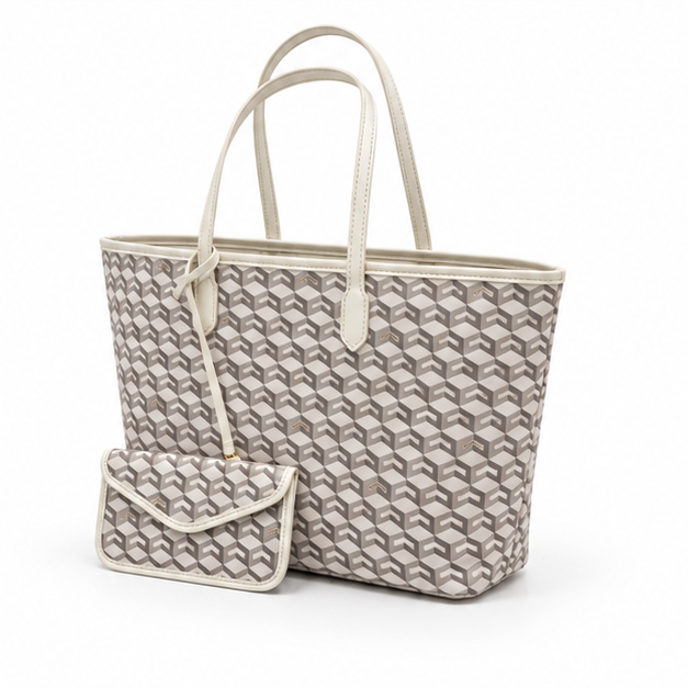 Geometric Pattern Tote Bag With Pouch-3