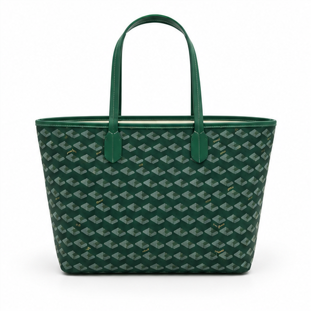 Green Geometric Tote Bag With Pouch-2