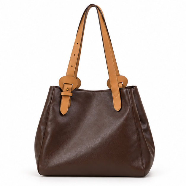 Chocolate Brown Contrast Strap Shoulder Tote-4