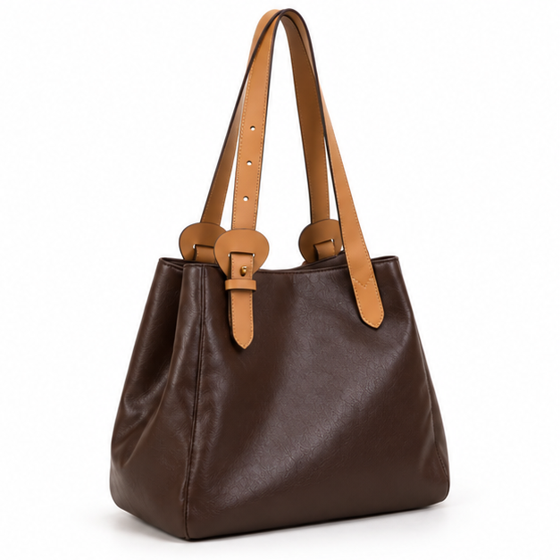 Chocolate Brown Contrast Strap Shoulder Tote-1