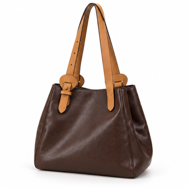 Chocolate Brown Contrast Strap Shoulder Tote-3