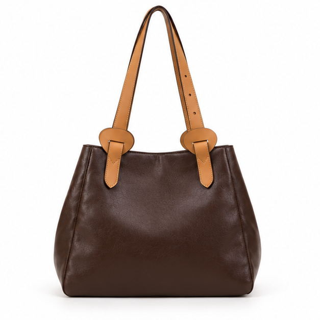 Chocolate Brown Contrast Strap Shoulder Tote-2