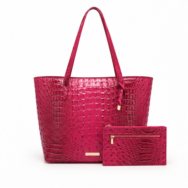 Glossy Crocodile Embossed Tote Pouch Set-4