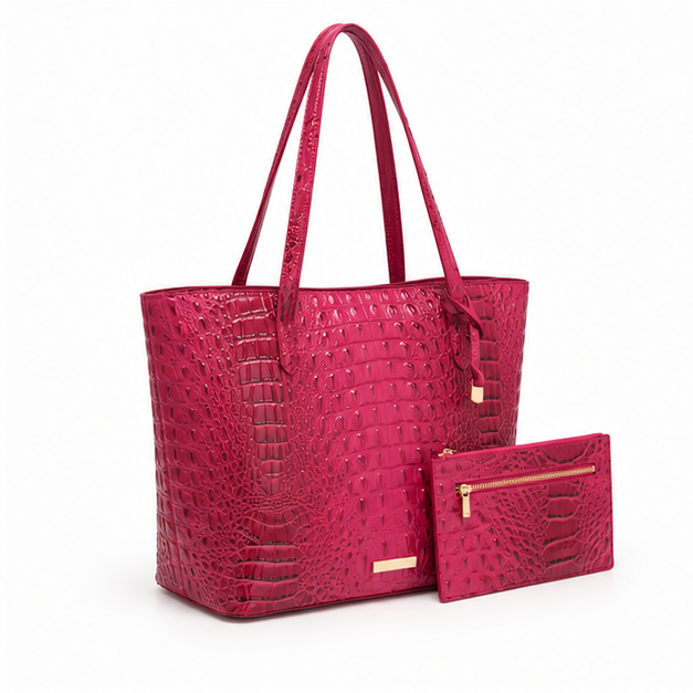 Glossy Crocodile Embossed Tote Pouch Set-1