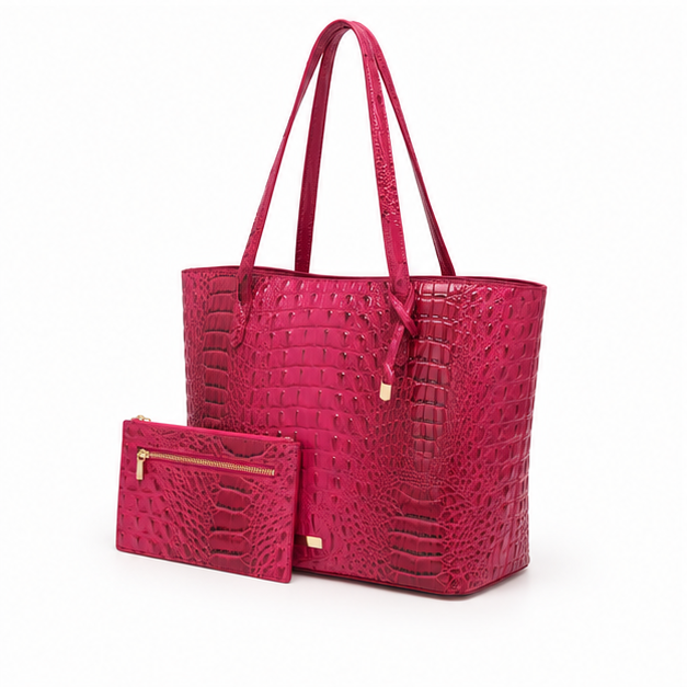 Glossy Crocodile Embossed Tote Pouch Set-3