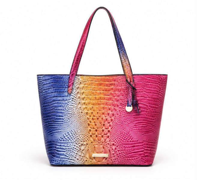 Vibrant Gradient Crocodile Embossed Tote Bag-4