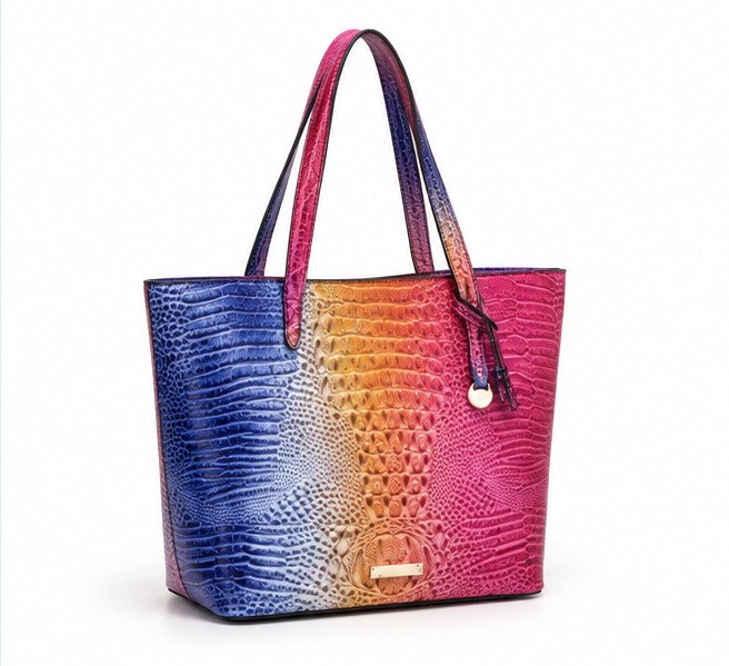 Vibrant Gradient Crocodile Embossed Tote Bag-1