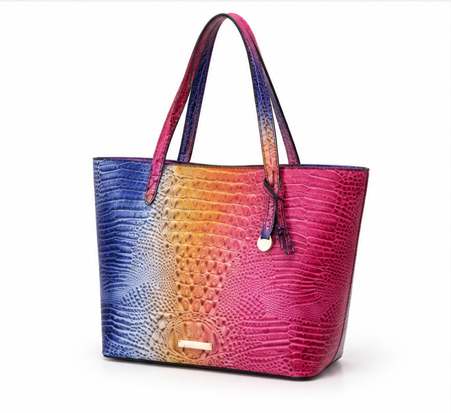 Vibrant Gradient Crocodile Embossed Tote Bag-3