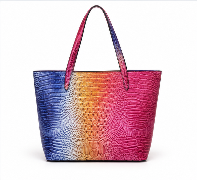 Vibrant Gradient Crocodile Embossed Tote Bag-2