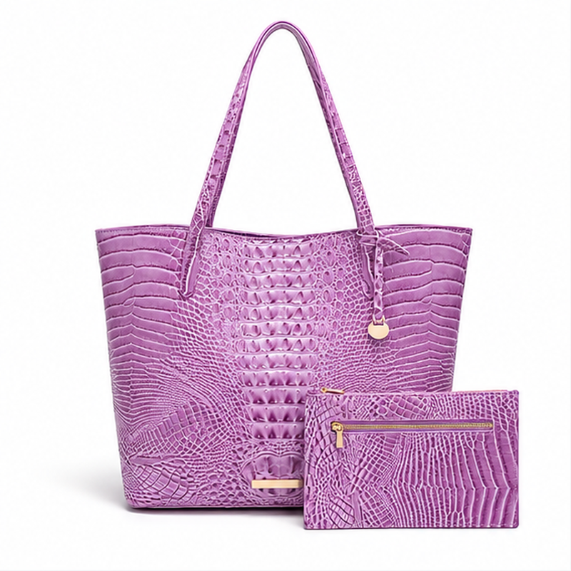 Lavender Crocodile Embossed Tote Bag Set-4