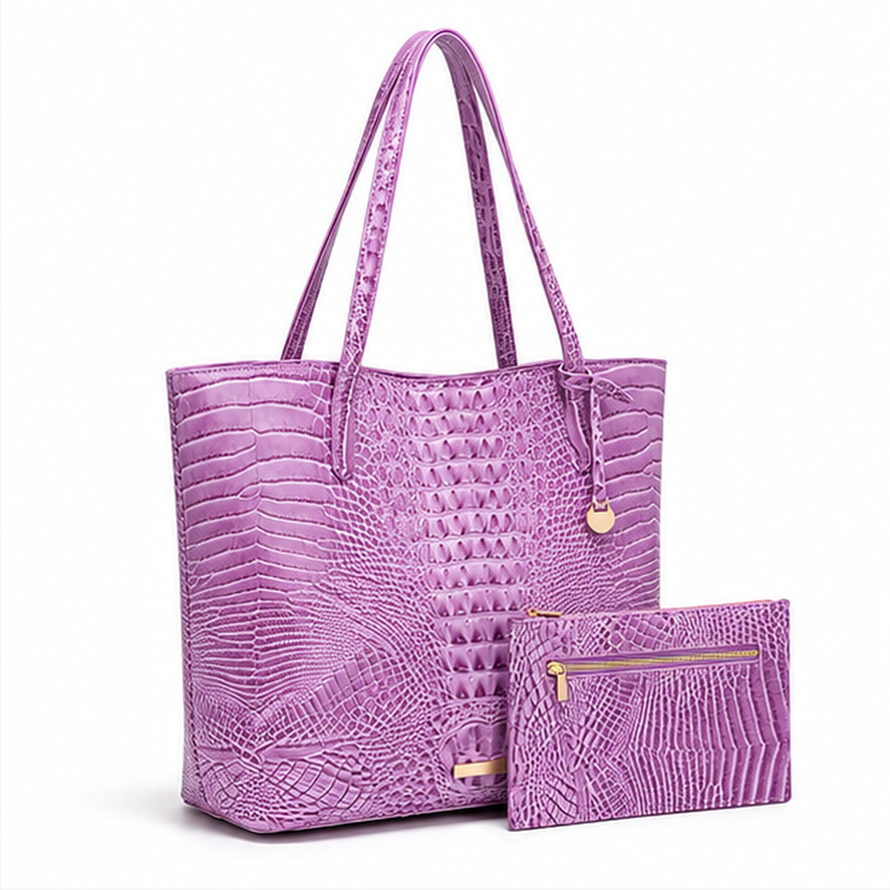 Lavender Crocodile Embossed Tote Bag Set-1