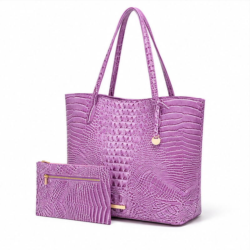 Lavender Crocodile Embossed Tote Bag Set-3