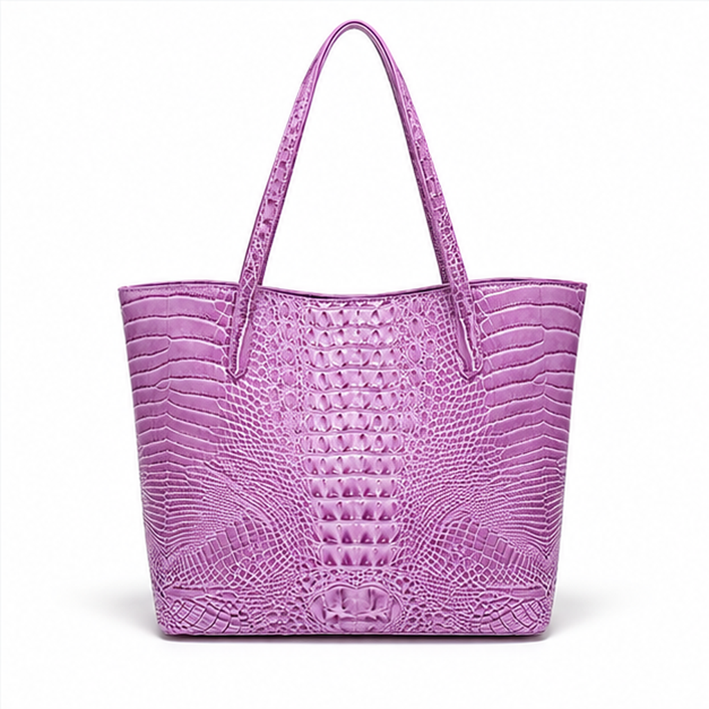 Lavender Crocodile Embossed Tote Bag Set-2