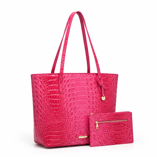 Crocodile Embossed Tote Bag Pouch Set-1