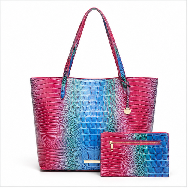 Multicolor Crocodile Embossed Tote Bag Set-4